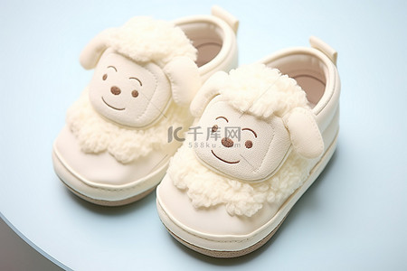婴儿鞋背景图片_白色婴儿鞋，上面有羊