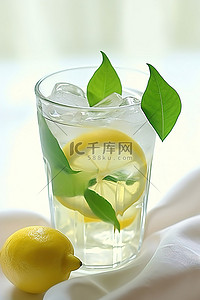 果汁冰背景图片_一杯加柠檬和叶子的果汁