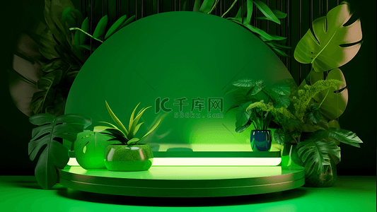 展台植物灯光绿色背景