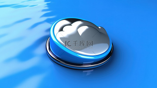 3d 中描绘的具有鼠标手光标的蓝色云计算按钮