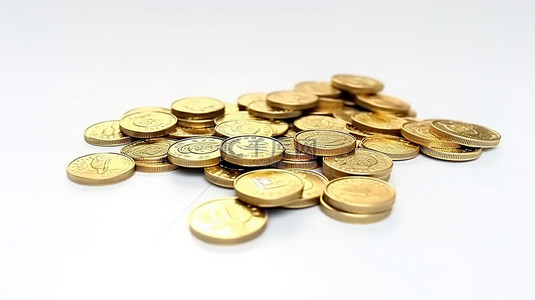 白色背景上的金币和税收符号完美适合商业概念 3D 渲染