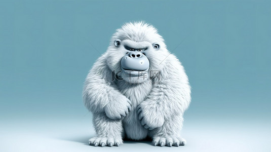 顽皮的白色大猩猩的异想天开的 3D 插图