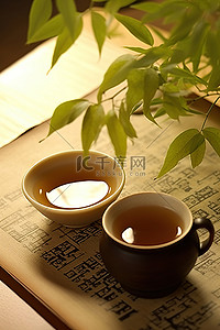 桌上放着一杯茶，上面写着中文