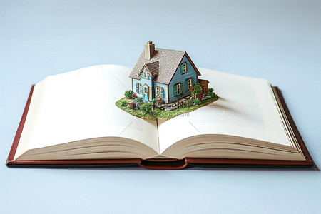 一个房子雕像坐在一本打开的书里