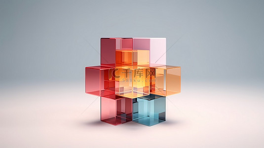 几何 3D 渲染简约和抽象立方体组合