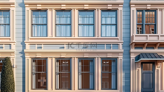 三层房子背景图片_三层经典住宅的外观与假窗 3D 设计