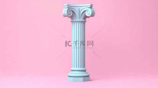 经典古希腊柱弧的双色调风格渲染，蓝色背景，粉红色背景 3D 图像