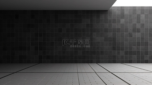 具有光滑黑色瓷砖图案的建筑外墙的 3D 渲染插图
