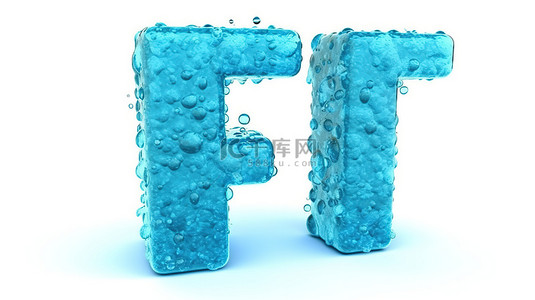 蓝色水字母背景图片_白色背景上孤立的水蓝色果冻字母 f 的 3d 插图