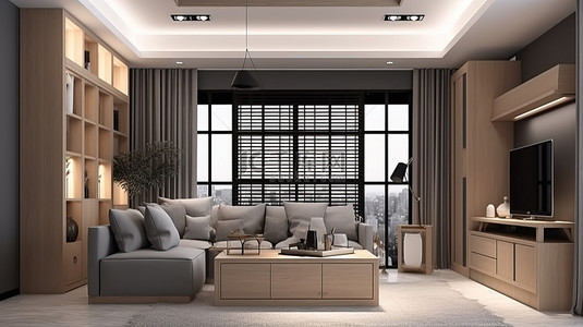 家纺直播背景背景图片_现代公寓室内设计衣橱以 3D 渲染客厅为特色