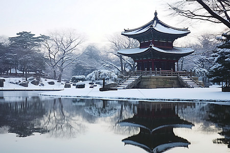 冬天古建筑背景图片_冬天的首尔宝塔