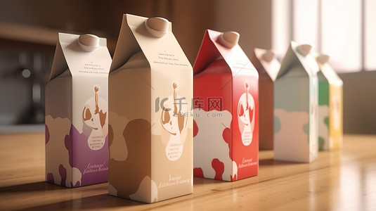 牛奶包装的 3D 渲染设计