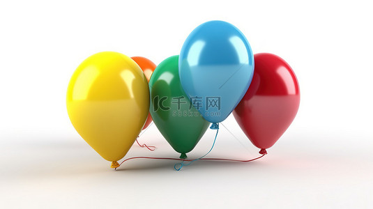 3d 渲染中的气球单独站在白色背景上