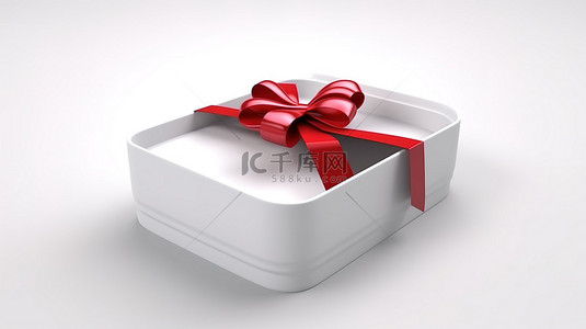 推出了一个白色礼品盒，上面装饰着红丝带和蝴蝶结，在 3D 渲染的白色背景上呈现