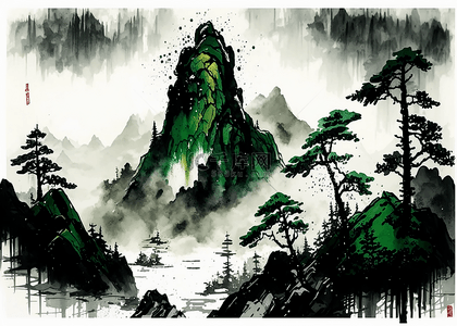 绿色草地插画背景背景图片_树林绿色水墨画背景