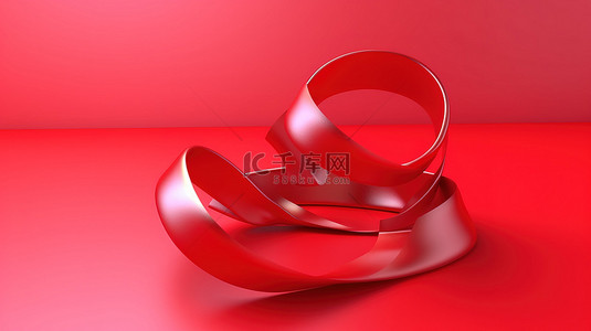 爱在空气中 3D 渲染了情人节充满活力的红色背景上的红色心形丝带插图