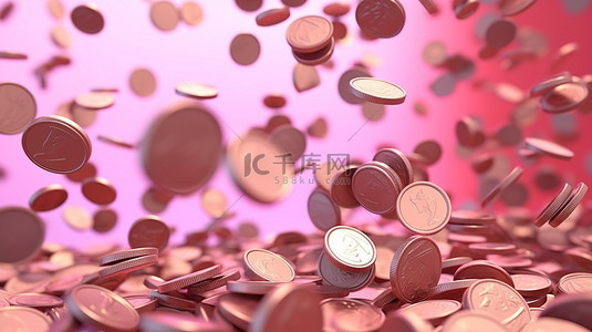 产业与金融投资背景图片_成堆的美元硬币位于 veri peri 和粉红色飞钱背景中