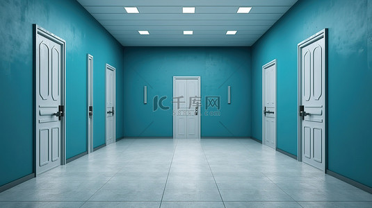 为您的项目提供具有高分辨率蓝色墙壁背景的封闭门的概念 3D 渲染