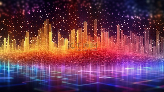 未来科幻城背景图片_动态点技术抽象的未来派彩色粒子声波