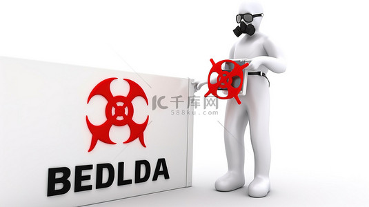 白色背景上佩戴埃博拉生物危害标志的 3d 图