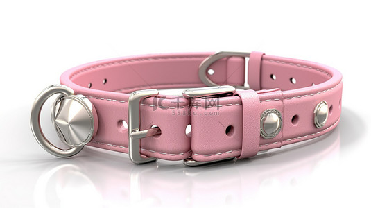 项圈小狗背景图片_带有粉红色皮革狗项圈的白色背景的 3D 渲染