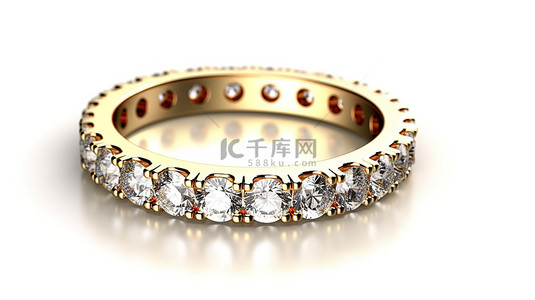 白色背景上的黄金和钻石戒指的 3D 渲染