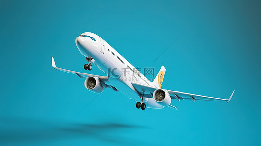 png商务背景图片_背景上一架孤立的商用飞机的 3D 渲染插图