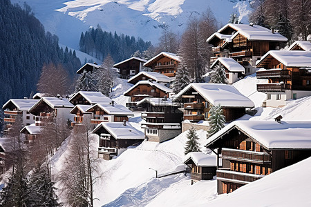 山脚下的山村背景图片_一个小山村坐落在白雪覆盖的山上