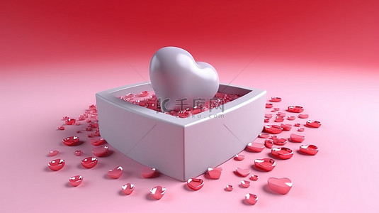 3D 渲染的情人节礼品盒装饰，营造欢乐的庆祝氛围
