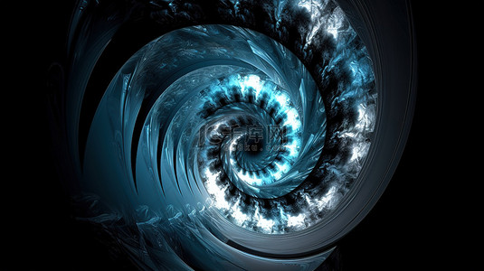 3d 渲染中的单色圆形螺旋门户抽象蓝色和白色分形
