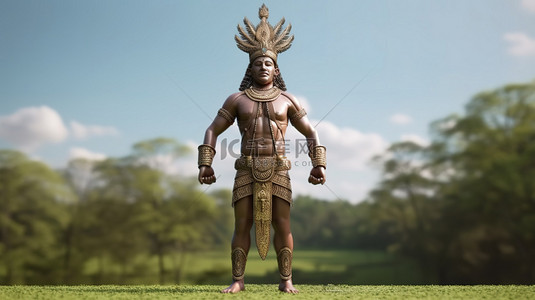 印度國王背景图片_以 3D 形式描绘的马哈巴里国王站在郁郁葱葱的自然背景中，有充足的复制空间