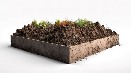 土壤纹理背景图片_3d 渲染土壤讲台的孤立白色背景