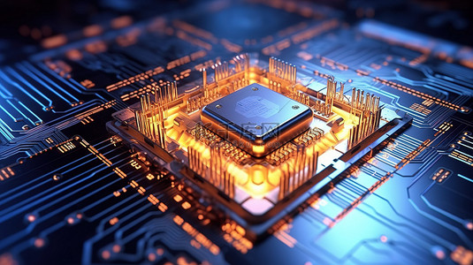 计算机的芯片背景图片_先进的量子计算机技术 3D 渲染 CPU 芯片