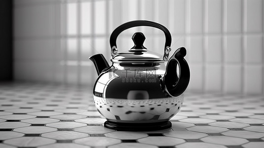 3D 渲染中的复古厨房怀旧单色复古茶壶