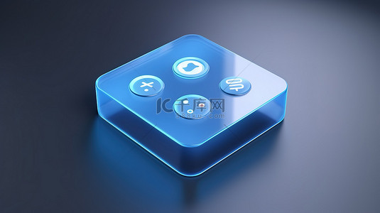 视频播放器图标背景图片_3D 渲染中蓝色播放器按钮社交媒体图标符号的前视图