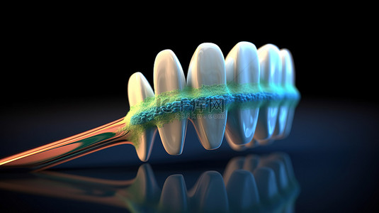 牙刷清洁背景图片_3d 牙刷在清洁牙齿