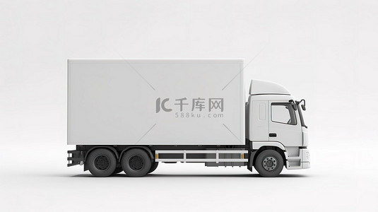 预告公众号首图背景图片_3d 渲染白色卡车从侧面在白色背景上的隔离