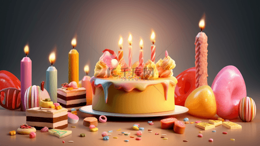 生日蛋糕卡通背景图片_生日蛋糕黄色立体
