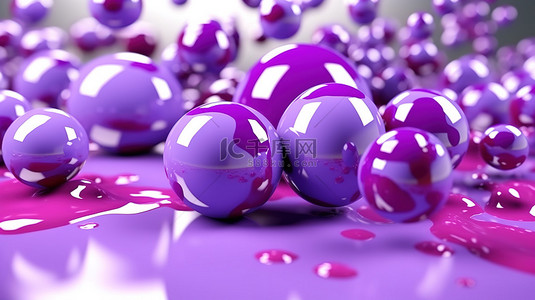 水滴形状背景图片_抽象 3D 渲染淡紫色液体，彩色水滴向下层叠