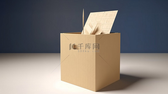 纸板箱在选举日的 3D 渲染中转变为投票骨灰盒