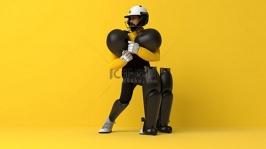 新西兰板球队运动员在充满活力的黄色 3d 背景下穿着锦标赛装备