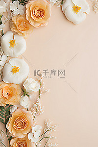花卉玫瑰背景图片_白色和黄色的花卉边框