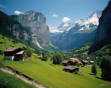 恩格斯诞辰纪念日背景图片_瑞士埃尔伯恩谷的村庄