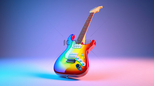 酷浅色背景图片_渐变背景与 3D 渲染的多彩多姿的吉他