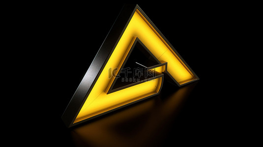 3d 渲染的黄色箭头图标，三角形轮廓在方向符号中指向左侧