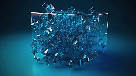 水晶素描背景图片_立方形式的抽象蓝色水晶立方体 3D 渲染图像
