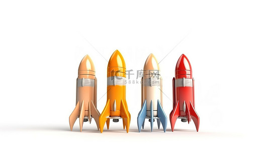 火箭剪贴画背景图片_通过3D渲染将儿童火箭草图转化为白色背景上的真实模型的概念得以实现
