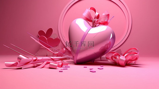 浪漫的粉红色情人节令人惊叹的弓箭 3D 渲染