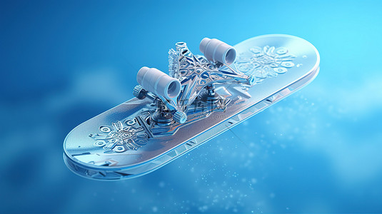 白色3d雪花背景图片_寒冷的冒险蓝色背景与白色滑雪板冬季运动 3D 渲染