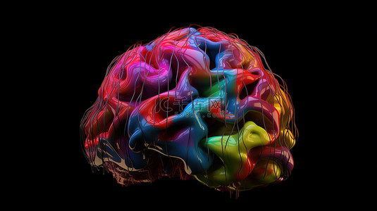 黑色背景下大脑的创意多色 3d 渲染生成器